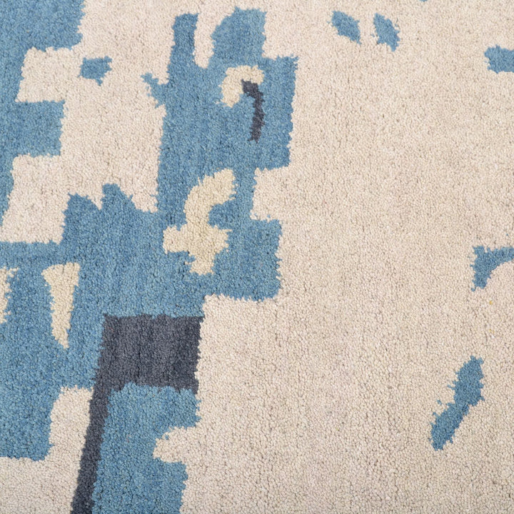 Hand Tufted Wool Area Rug Abstract Beige Blue K00702