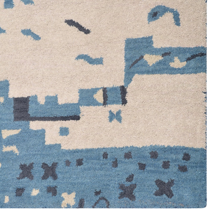 Hand Tufted Wool Area Rug Abstract Beige Blue K00702