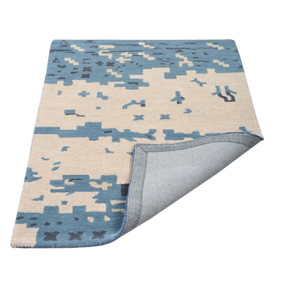 Hand Tufted Wool Area Rug Abstract Beige Blue K00702