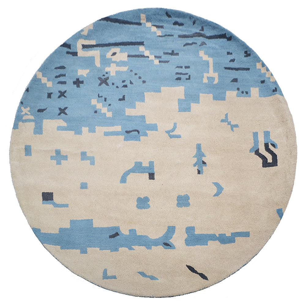 Hand Tufted Wool Area Rug Abstract Beige Blue K00702