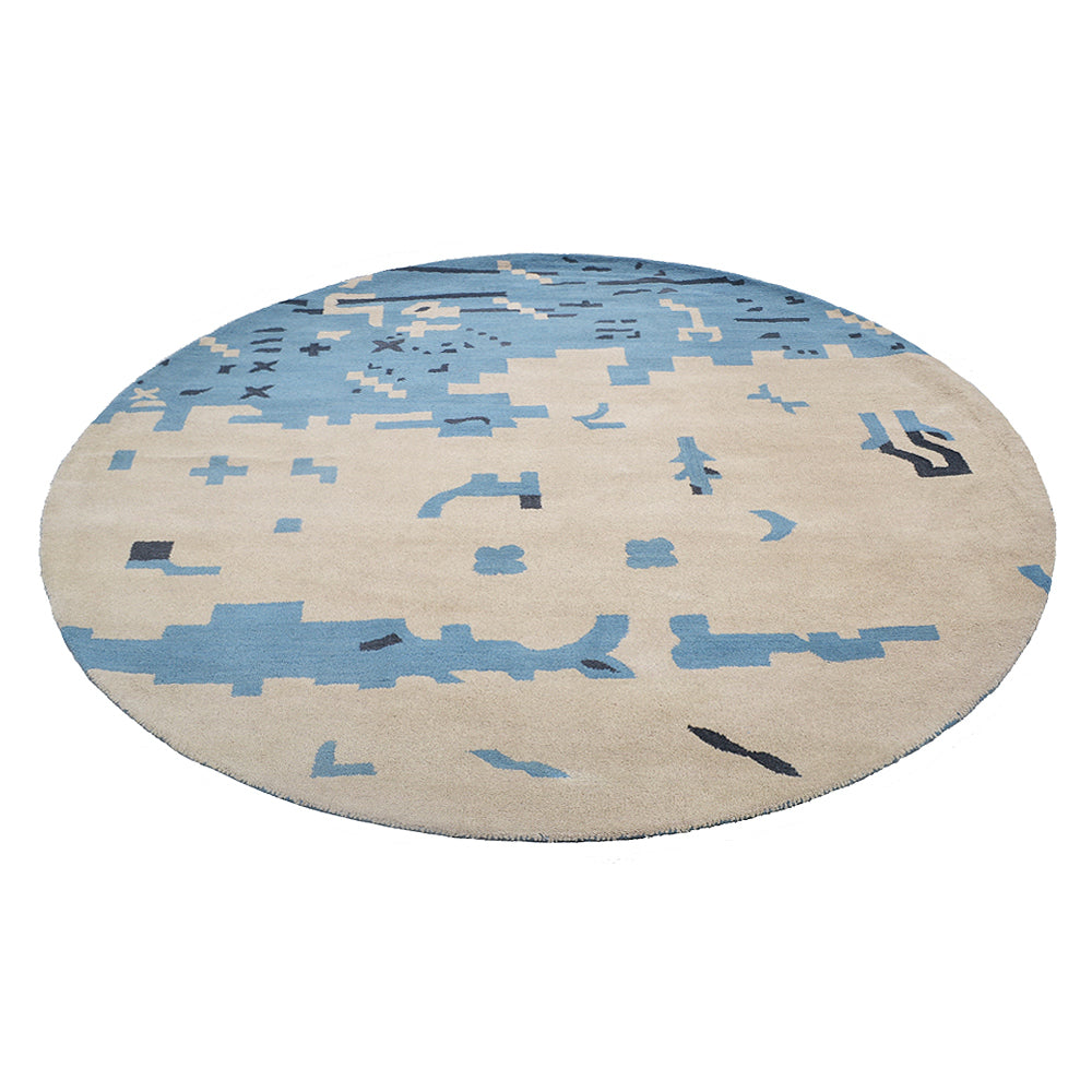 Hand Tufted Wool Area Rug Abstract Beige Blue K00702