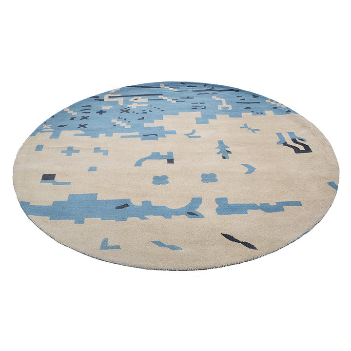 Hand Tufted Wool Area Rug Abstract Beige Blue K00702