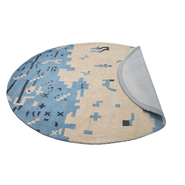 Hand Tufted Wool Area Rug Abstract Beige Blue K00702