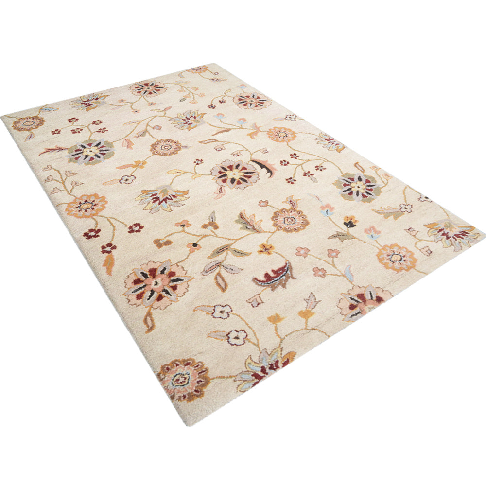 Hand Tufted Wool Area Rug Floral Cream K00708