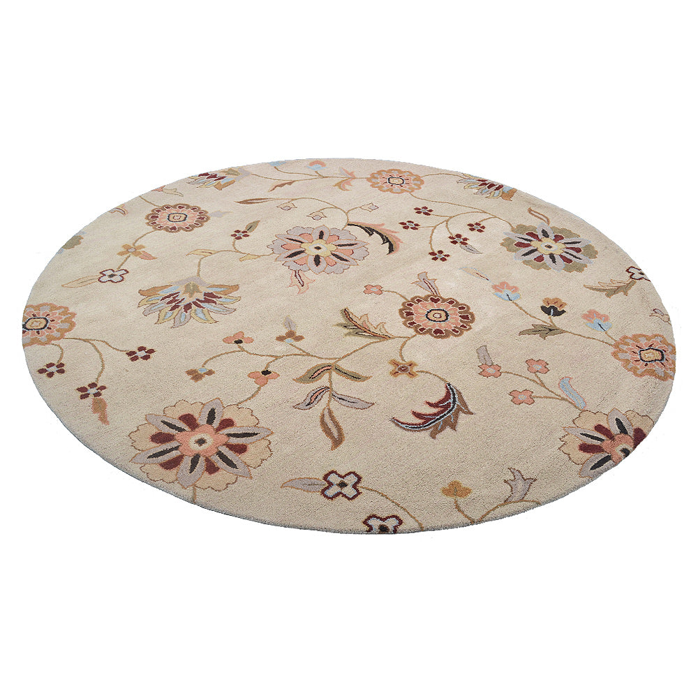 Hand Tufted Wool Area Rug Floral Cream K00708