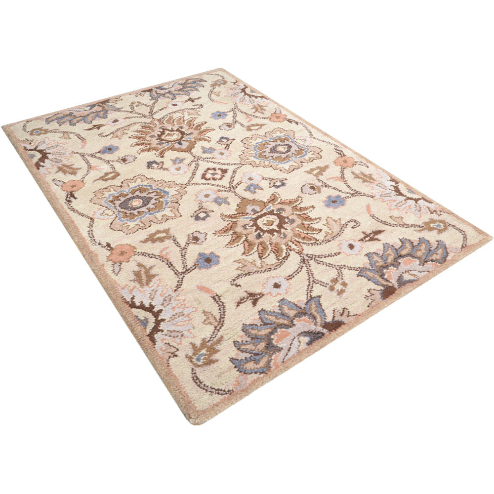 Hand Tufted Wool Area Rug Floral Cream K00714