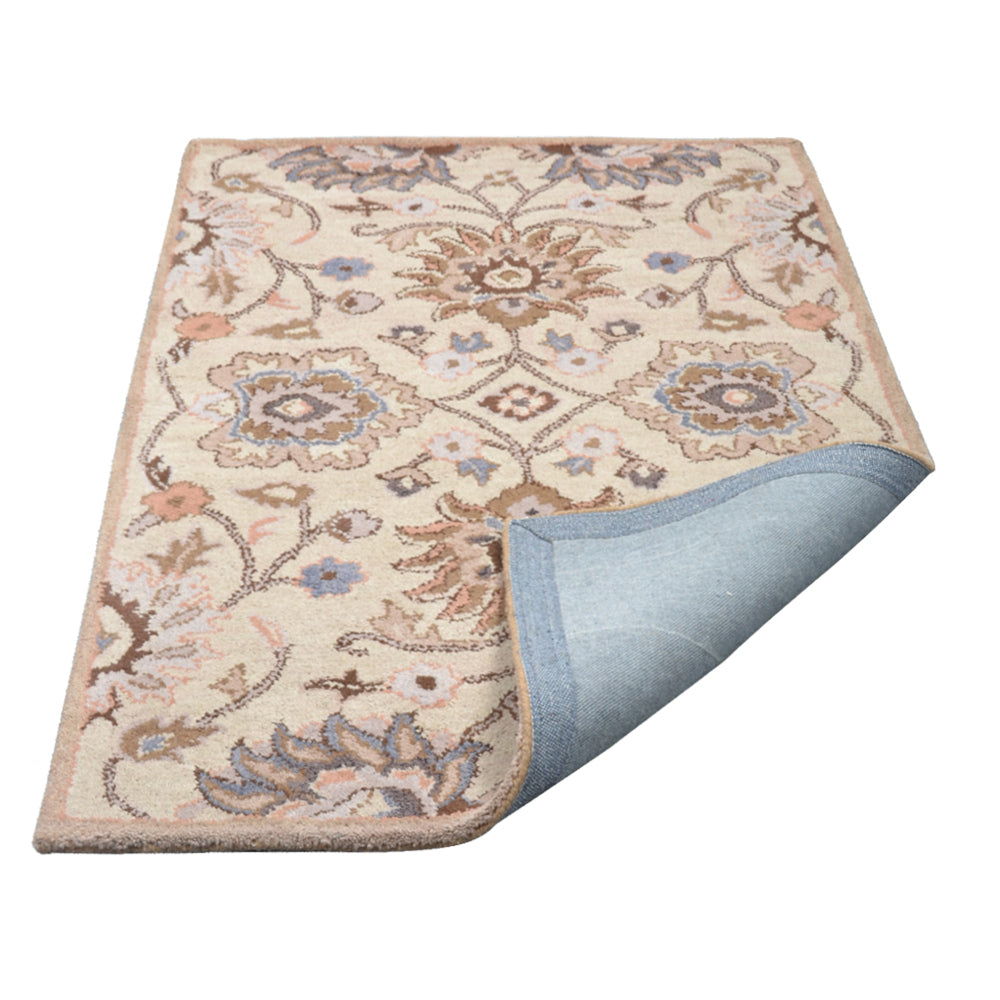 Hand Tufted Wool Area Rug Floral Cream K00714
