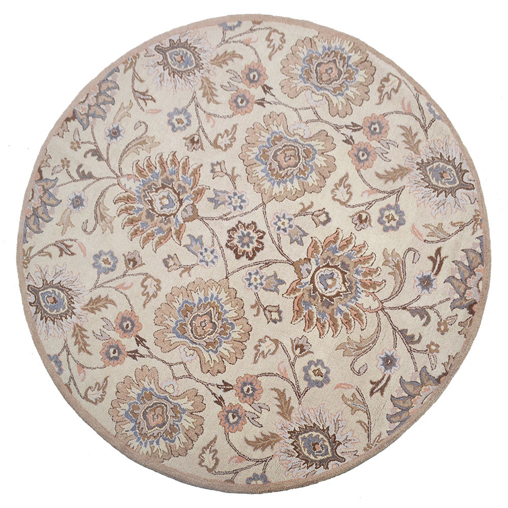Hand Tufted Wool Area Rug Floral Cream K00714
