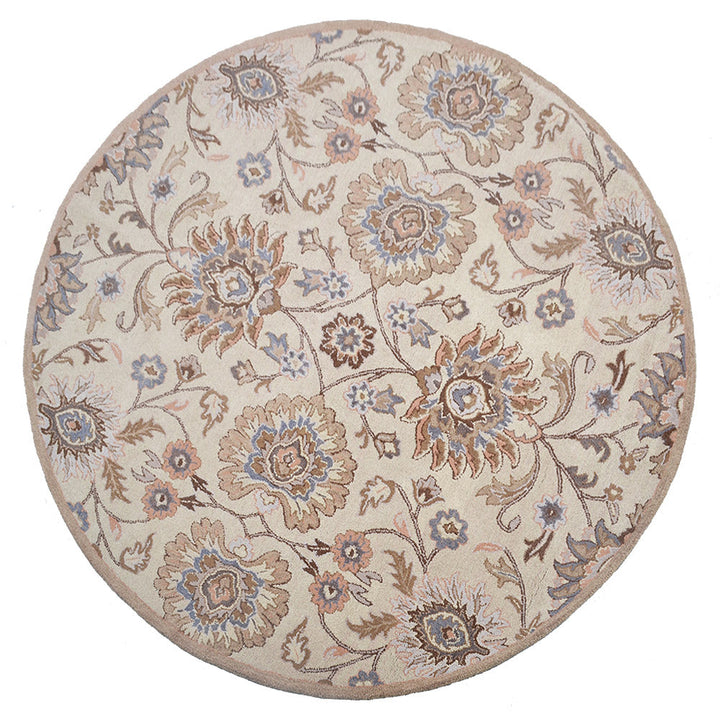 Hand Tufted Wool Area Rug Floral Cream K00714