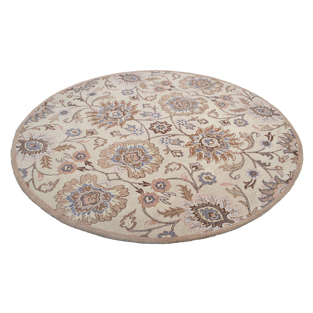 Hand Tufted Wool Area Rug Floral Cream K00714