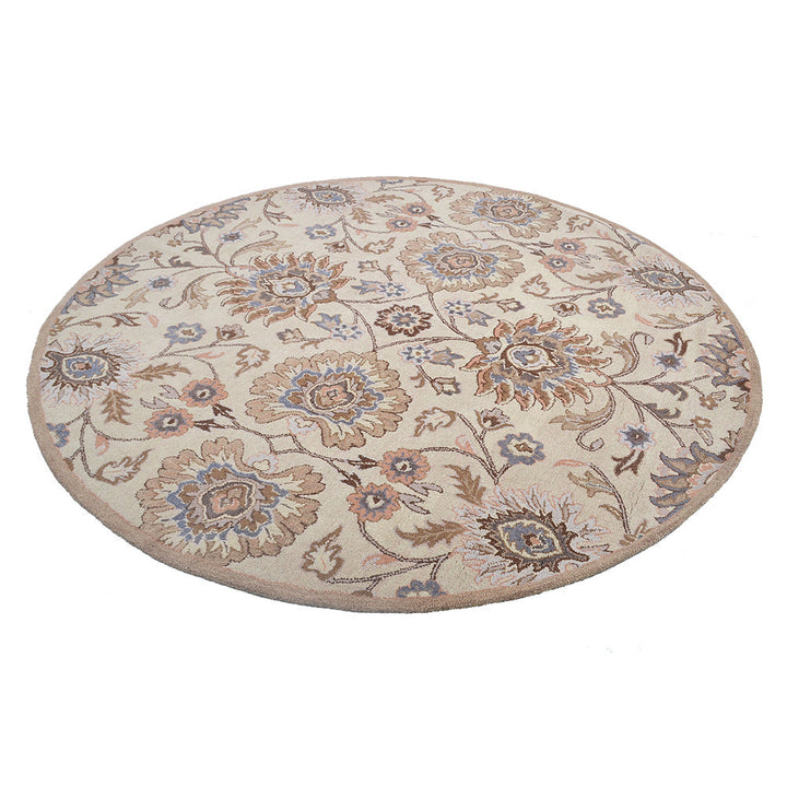 Hand Tufted Wool Area Rug Floral Cream K00714