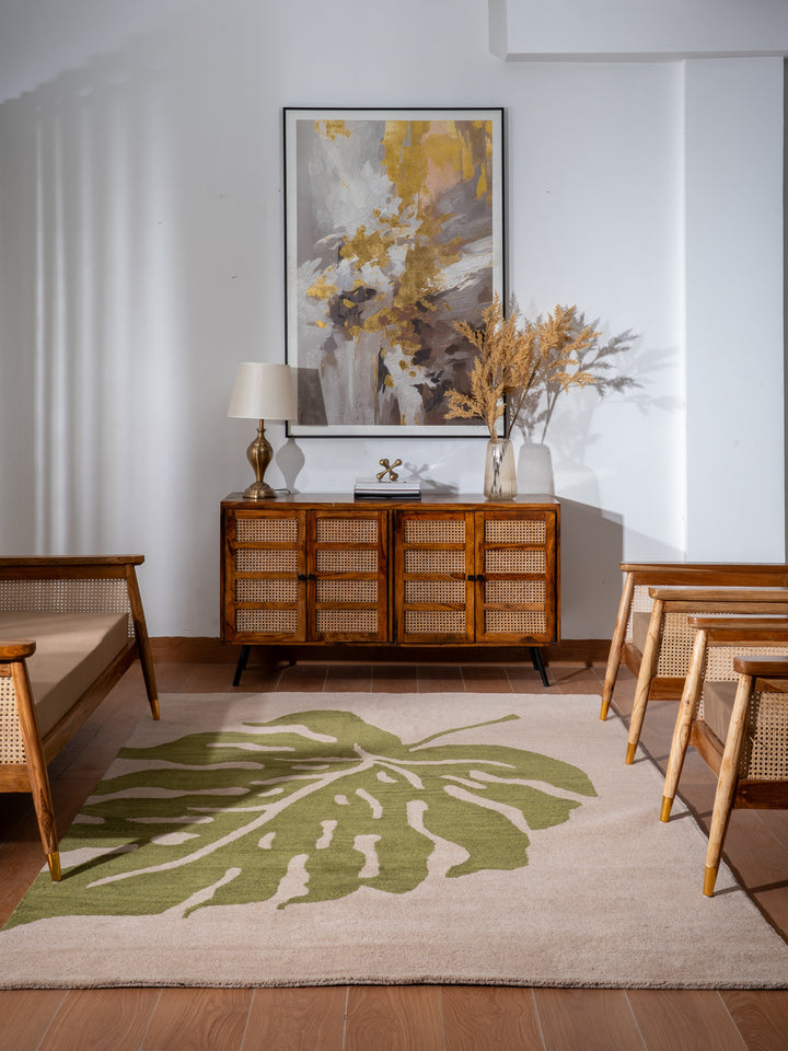 Hand Tufted Beige Green Wool Floral Rug
