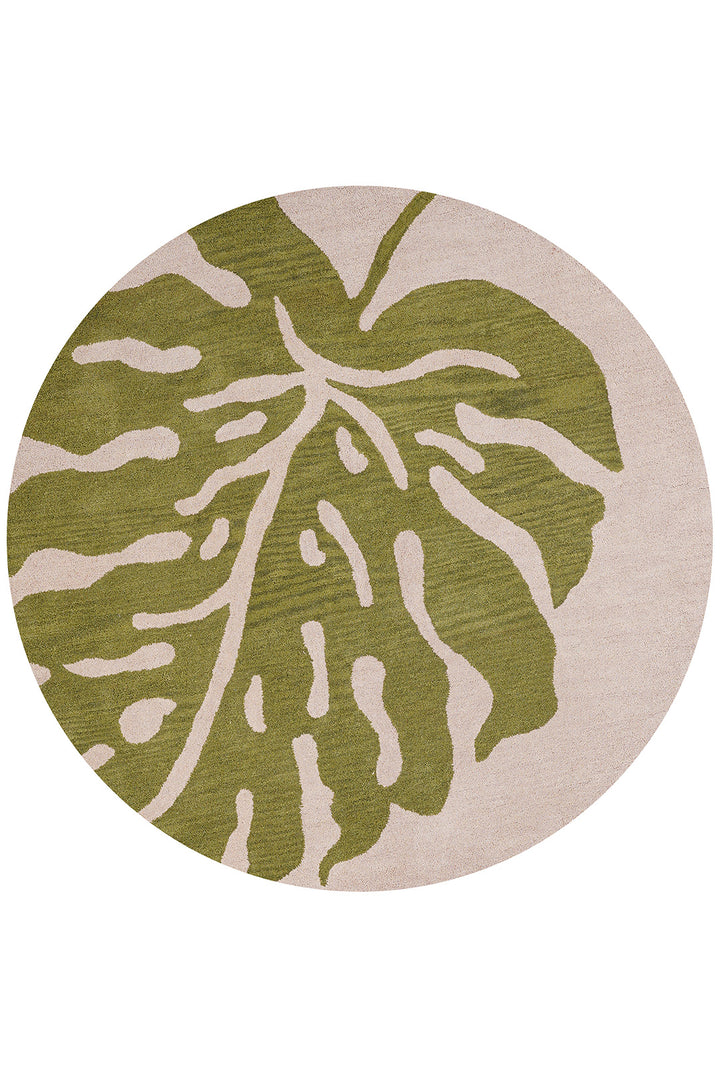 Hand Tufted Beige Green Wool Floral Rug