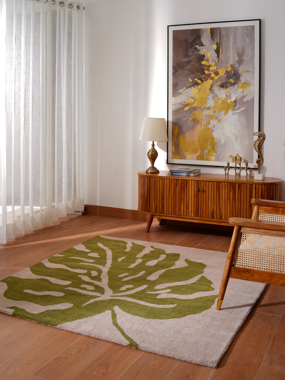 Hand Tufted Beige Green Wool Floral Rug