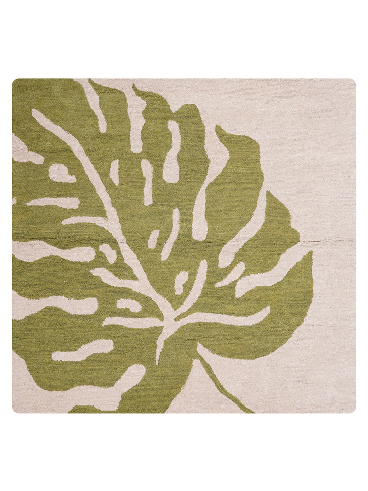 Hand Tufted Beige Green Wool Floral Rug