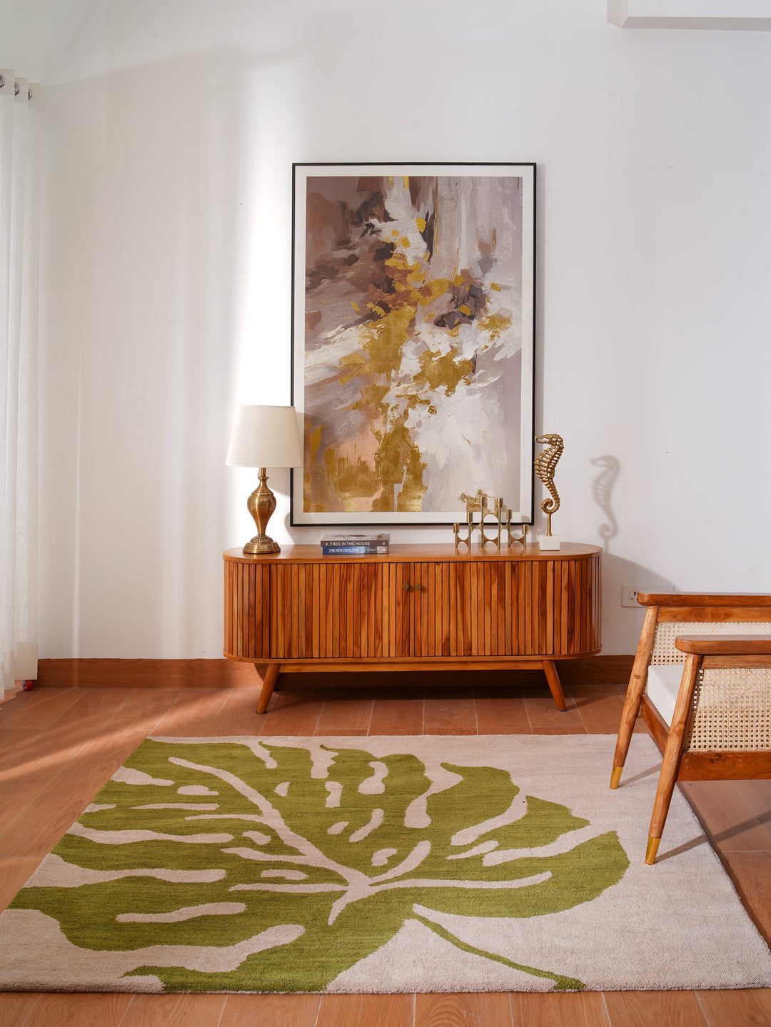 Hand Tufted Beige Green Wool Floral Rug