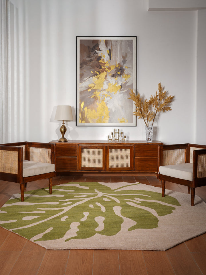 Hand Tufted Beige Green Wool Floral Rug
