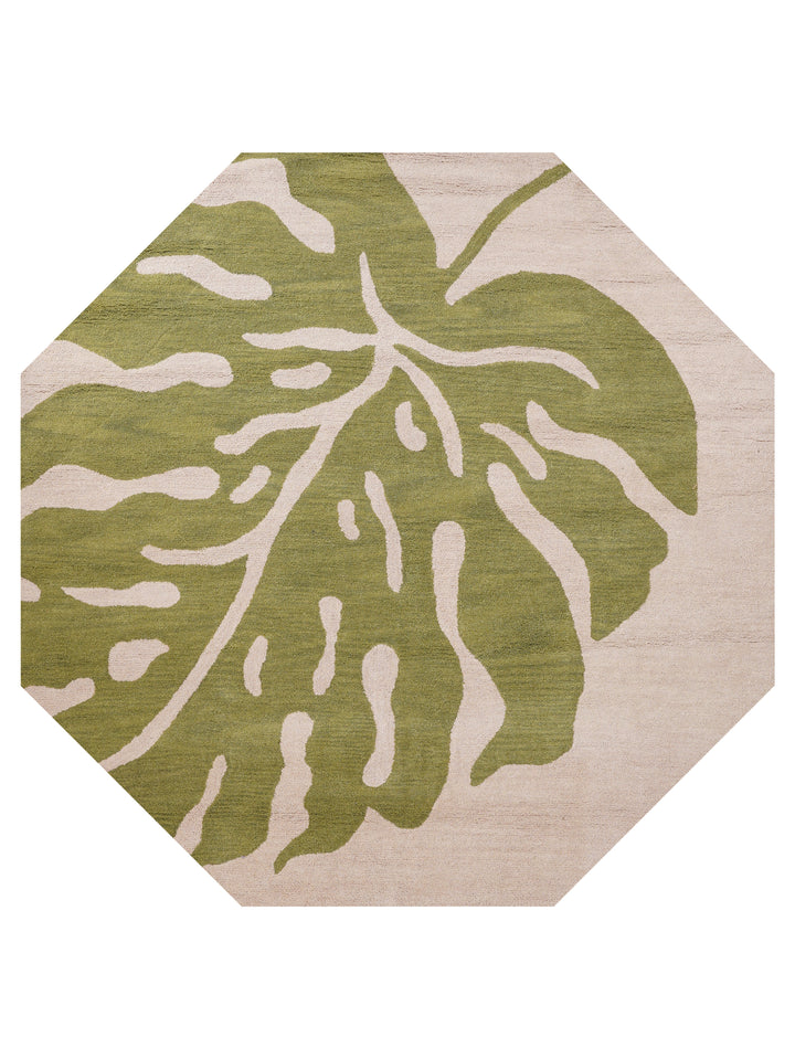 Hand Tufted Beige Green Wool Floral Rug