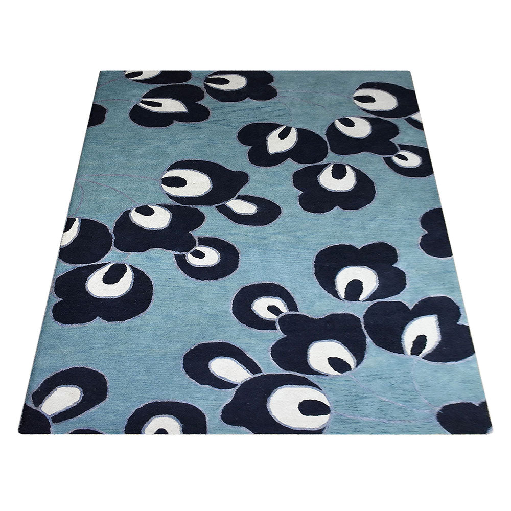 Hand Tufted Wool Area Rug Floral Blue K00718