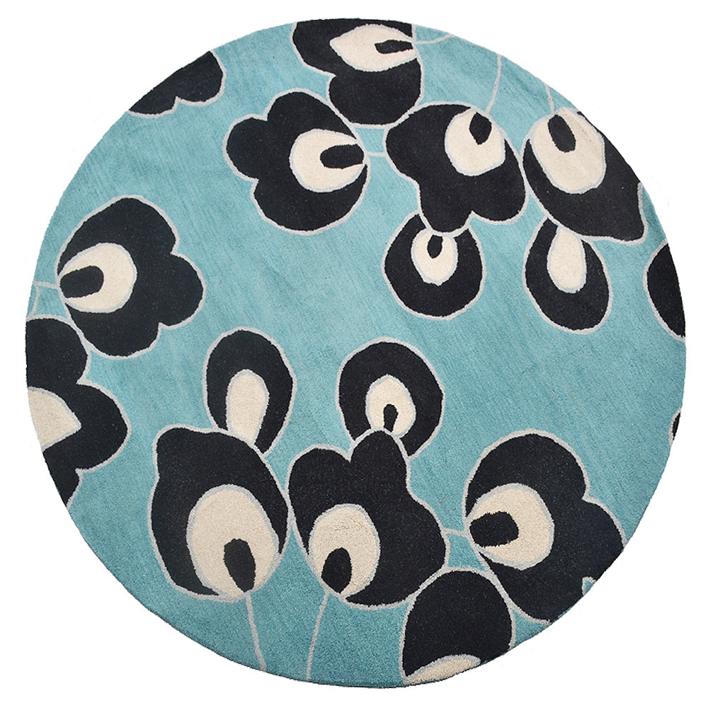 Hand Tufted Wool Area Rug Floral Blue K00718