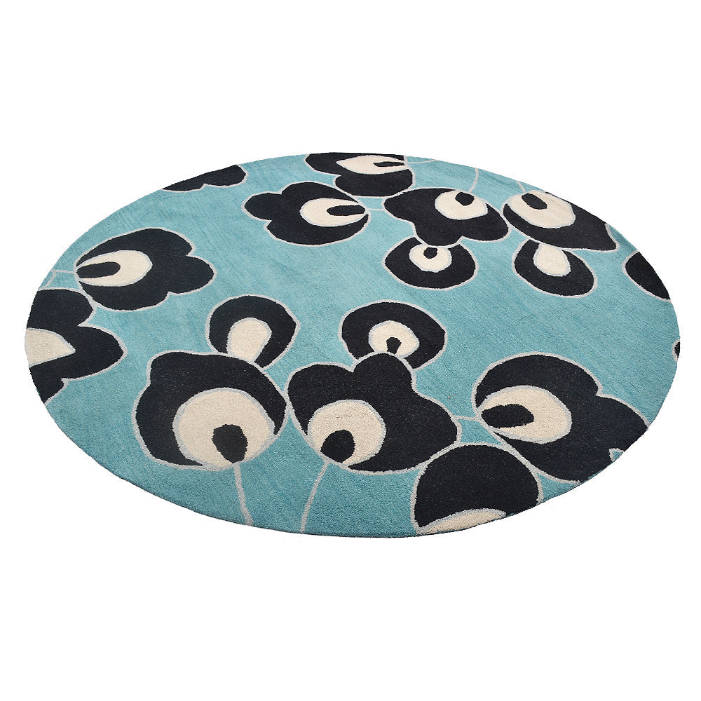 Hand Tufted Wool Area Rug Floral Blue K00718
