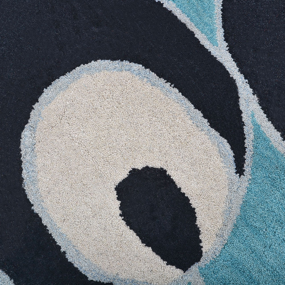 Hand Tufted Wool Area Rug Floral Blue K00718