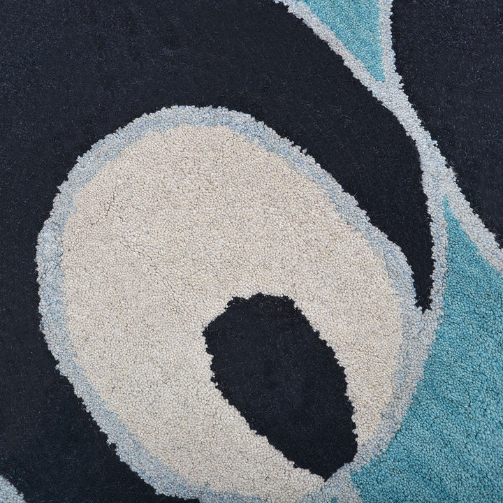 Hand Tufted Wool Area Rug Floral Blue K00718