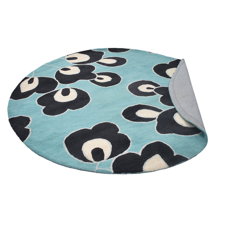 Hand Tufted Wool Area Rug Floral Blue K00718