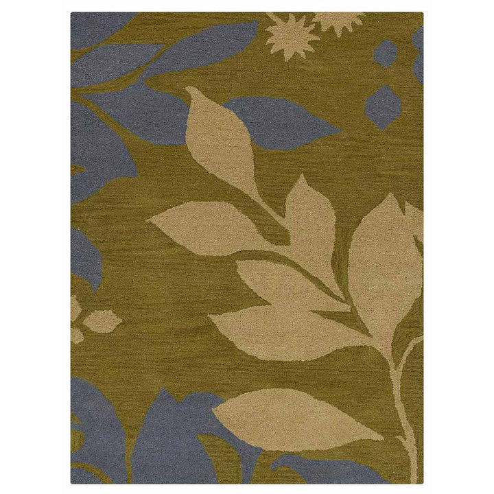 Hand Tufted Wool Area Rug Floral Green K00102