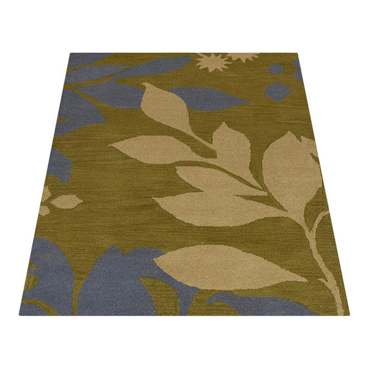 Hand Tufted Wool Area Rug Floral Green K00102