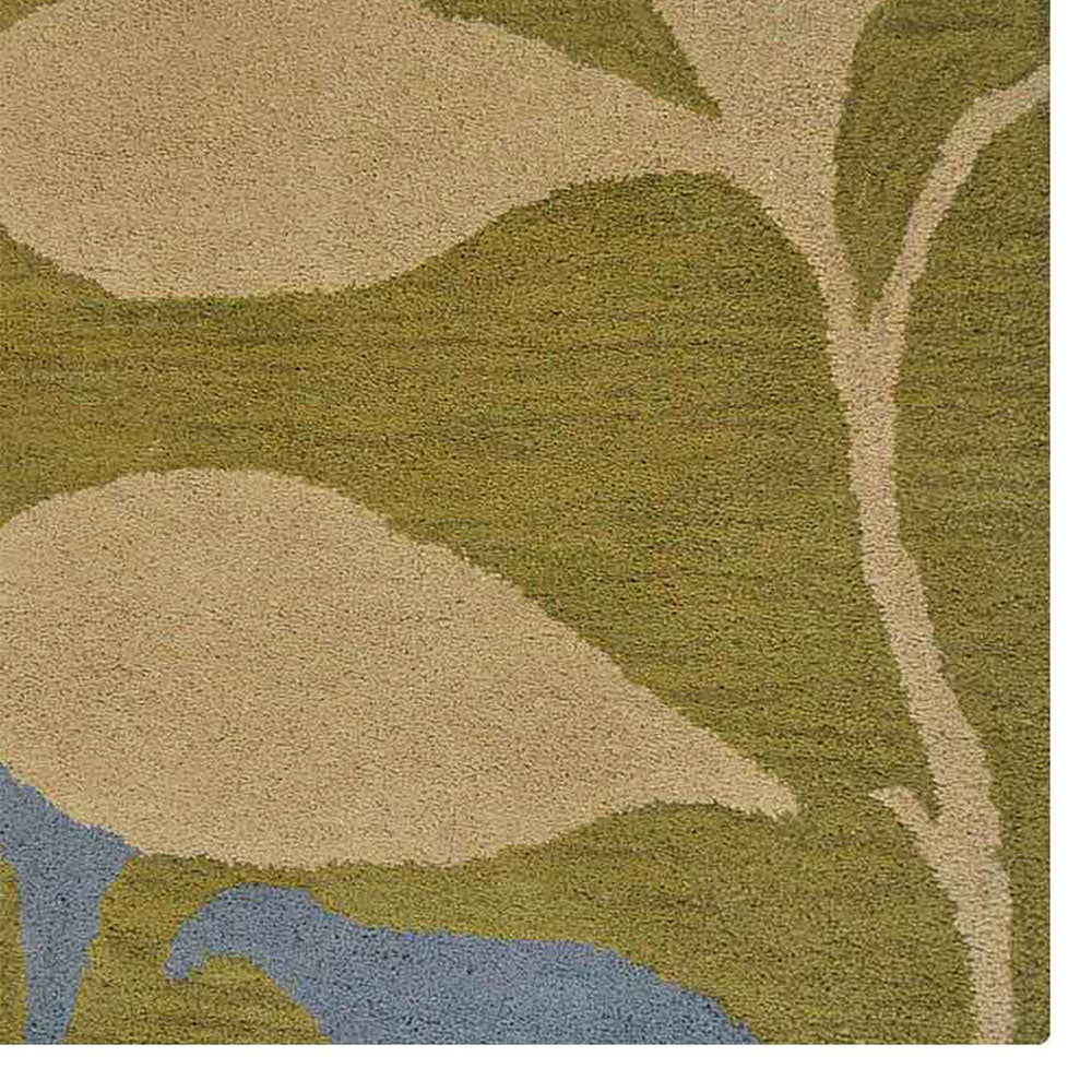 Hand Tufted Wool Area Rug Floral Green K00102