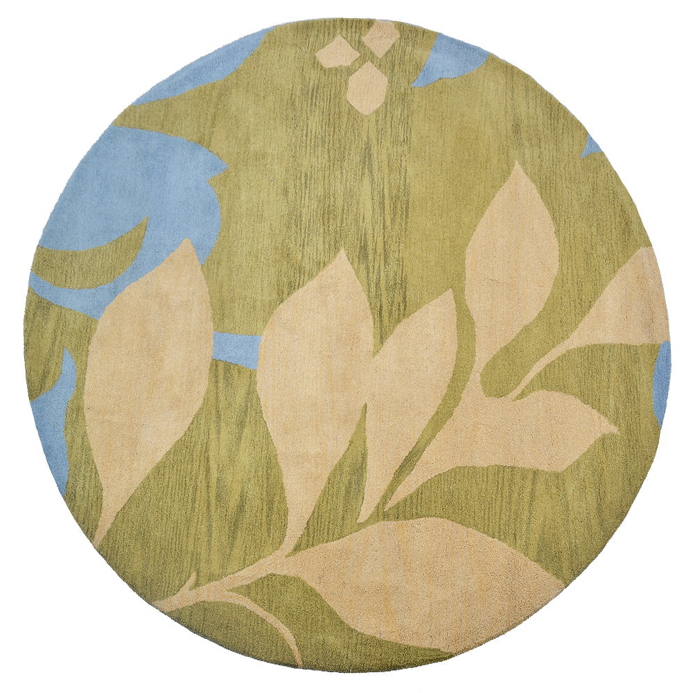 Hand Tufted Wool Area Rug Floral Green K00102