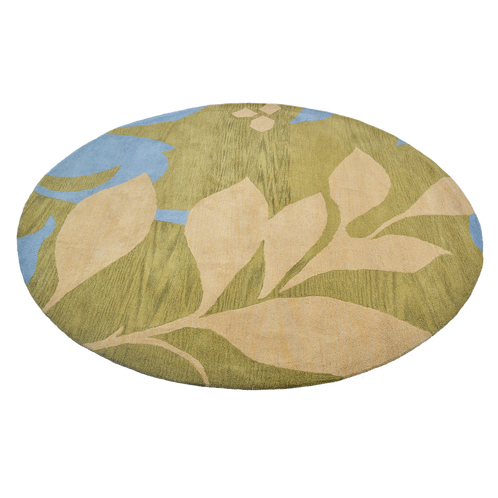 Hand Tufted Wool Area Rug Floral Green K00102