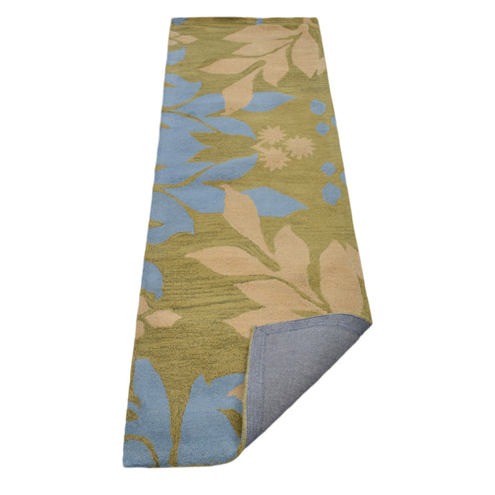 Hand Tufted Wool Area Rug Floral Green K00102