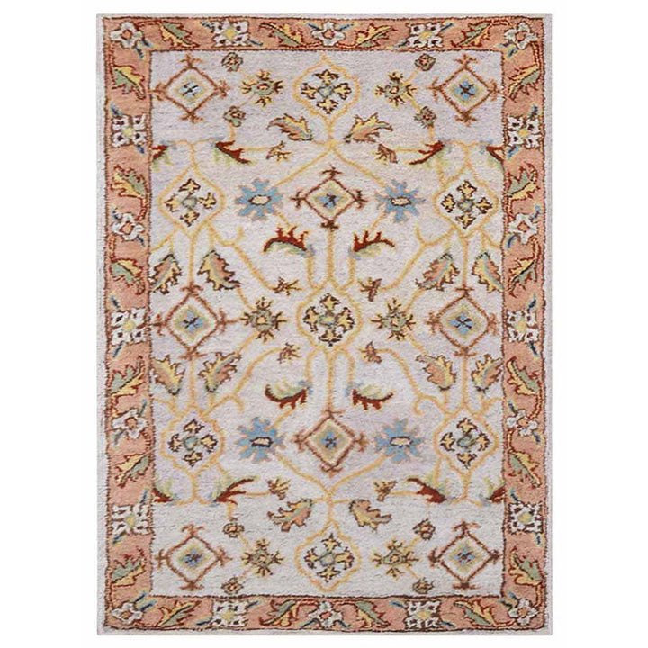 Hand Tufted Wool Area Rug Oriental Cream Brown K00721