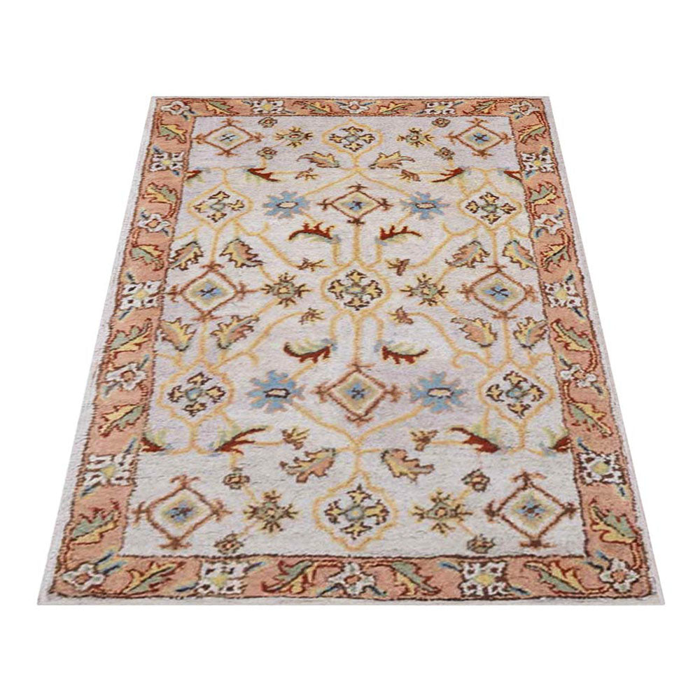 Hand Tufted Wool Area Rug Oriental Cream Brown K00721