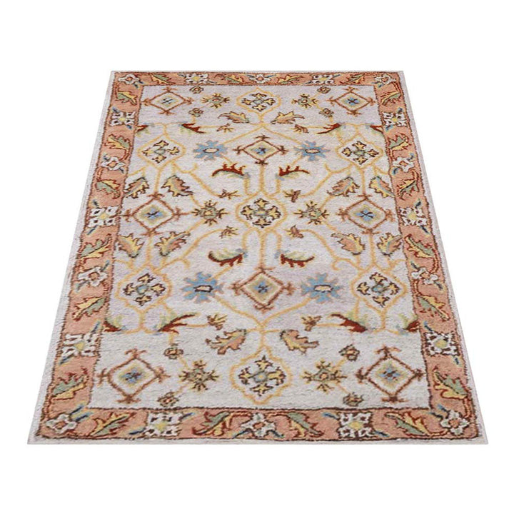 Hand Tufted Wool Area Rug Oriental Cream Brown K00721