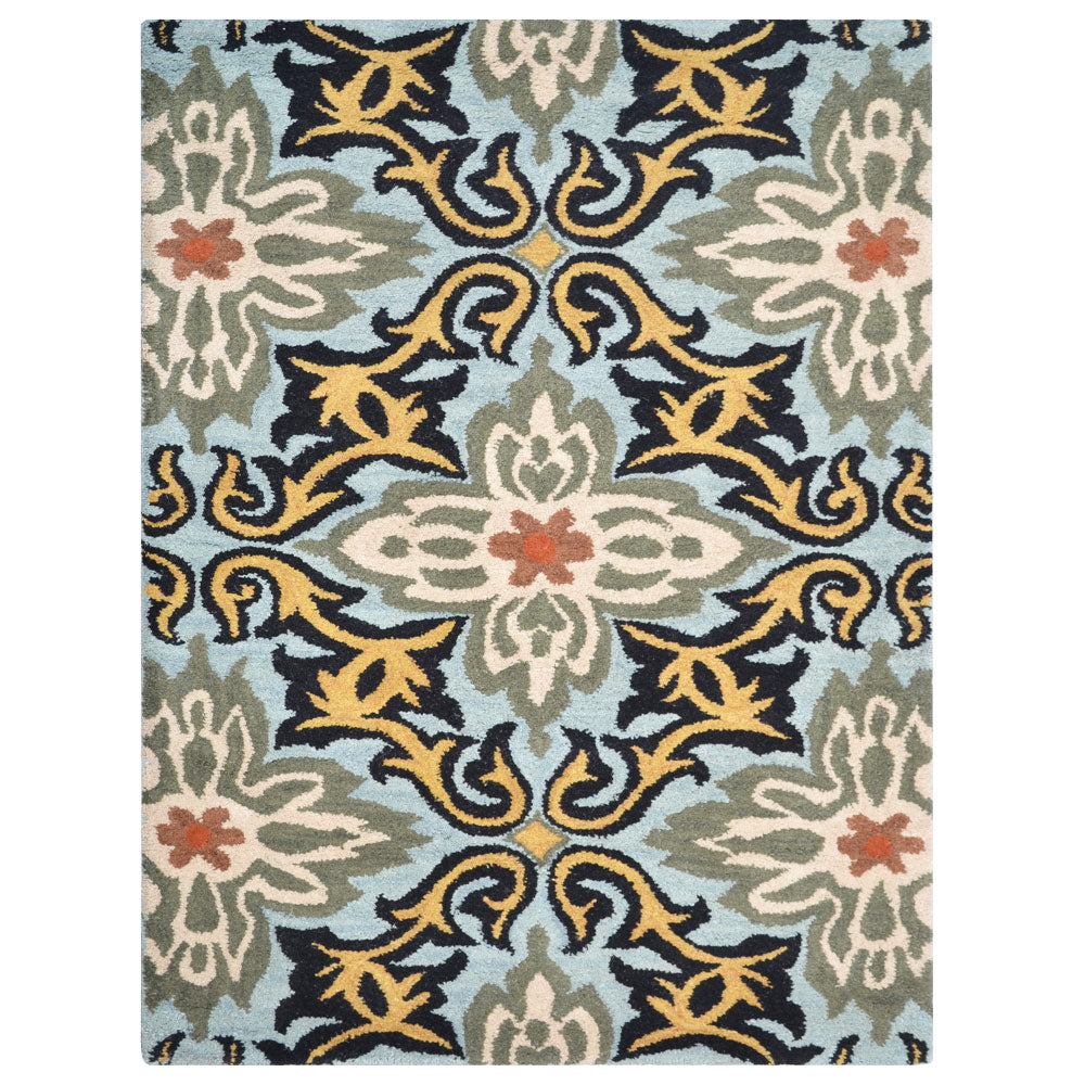 Hand Tufted Wool Area Rug Floral Blue K00722