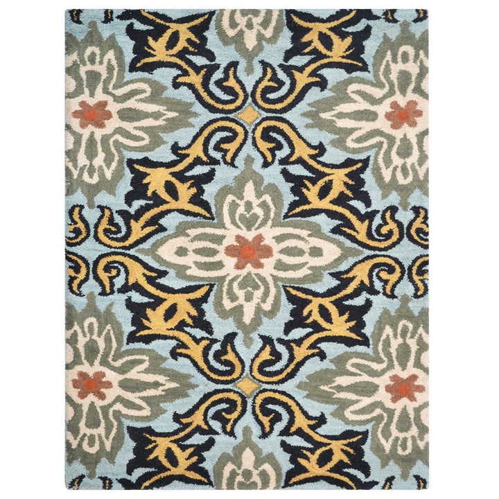 Hand Tufted Wool Area Rug Floral Blue K00722