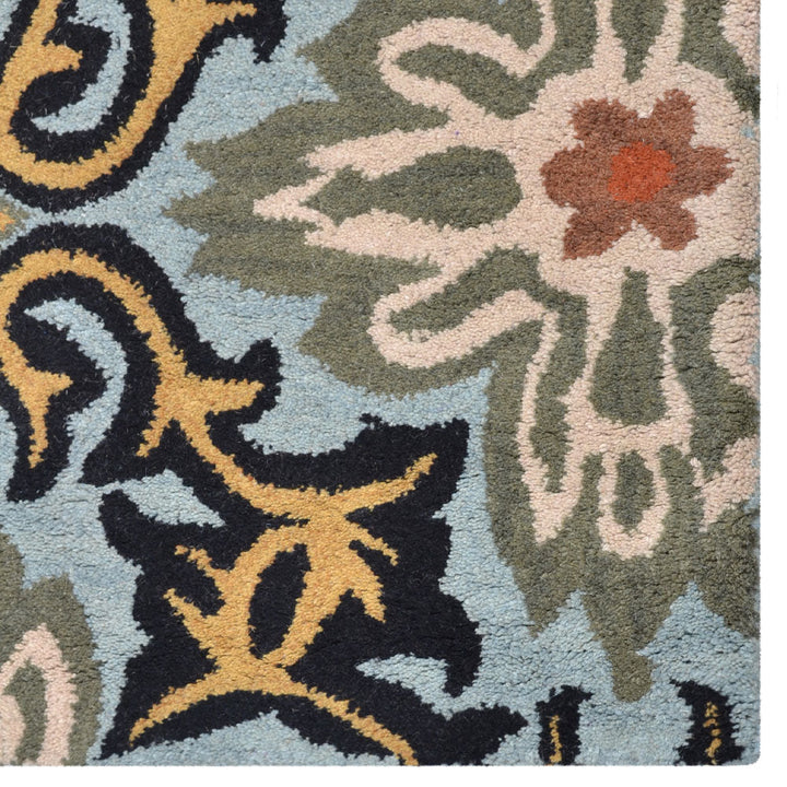 Hand Tufted Wool Area Rug Floral Blue K00722