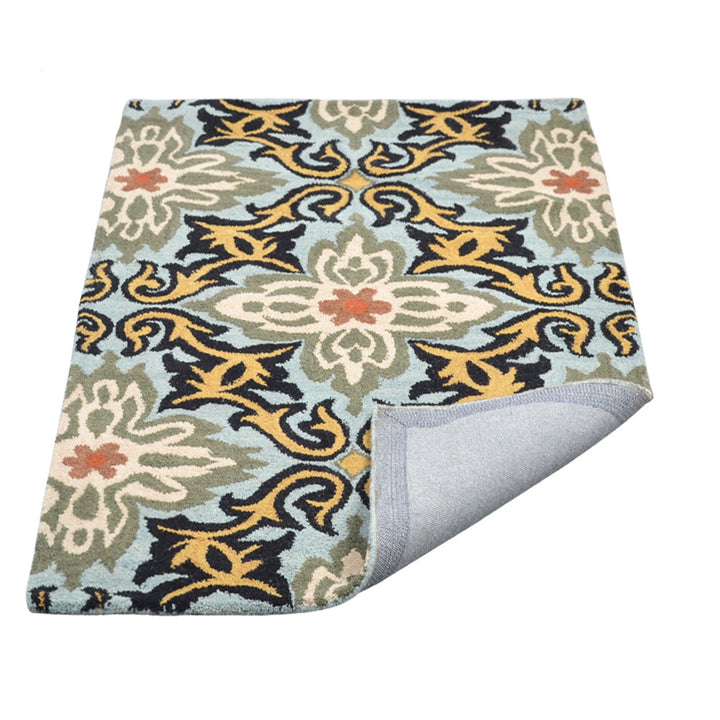 Hand Tufted Wool Area Rug Floral Blue K00722