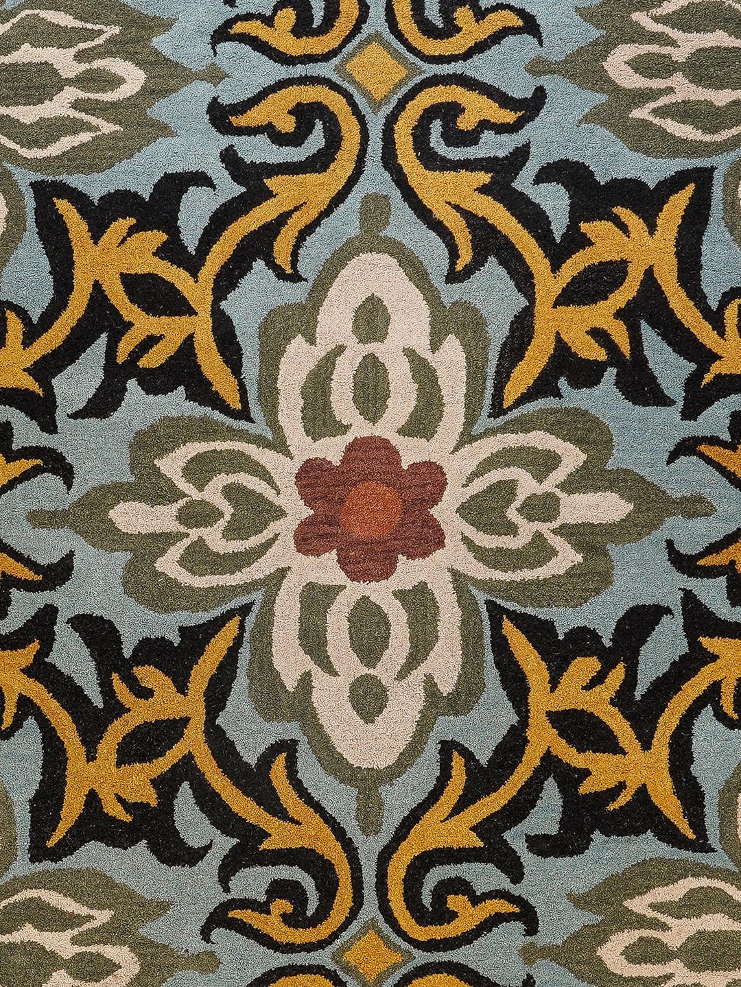 Hand Tufted Wool Area Rug Floral Blue K00722