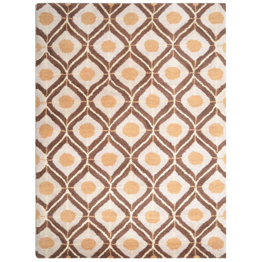 Hand Tufted Wool Area Rug Geometric Beige Brown K00724