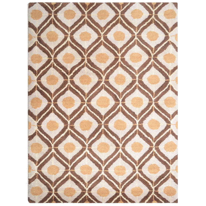 Hand Tufted Wool Area Rug Geometric Beige Brown K00724