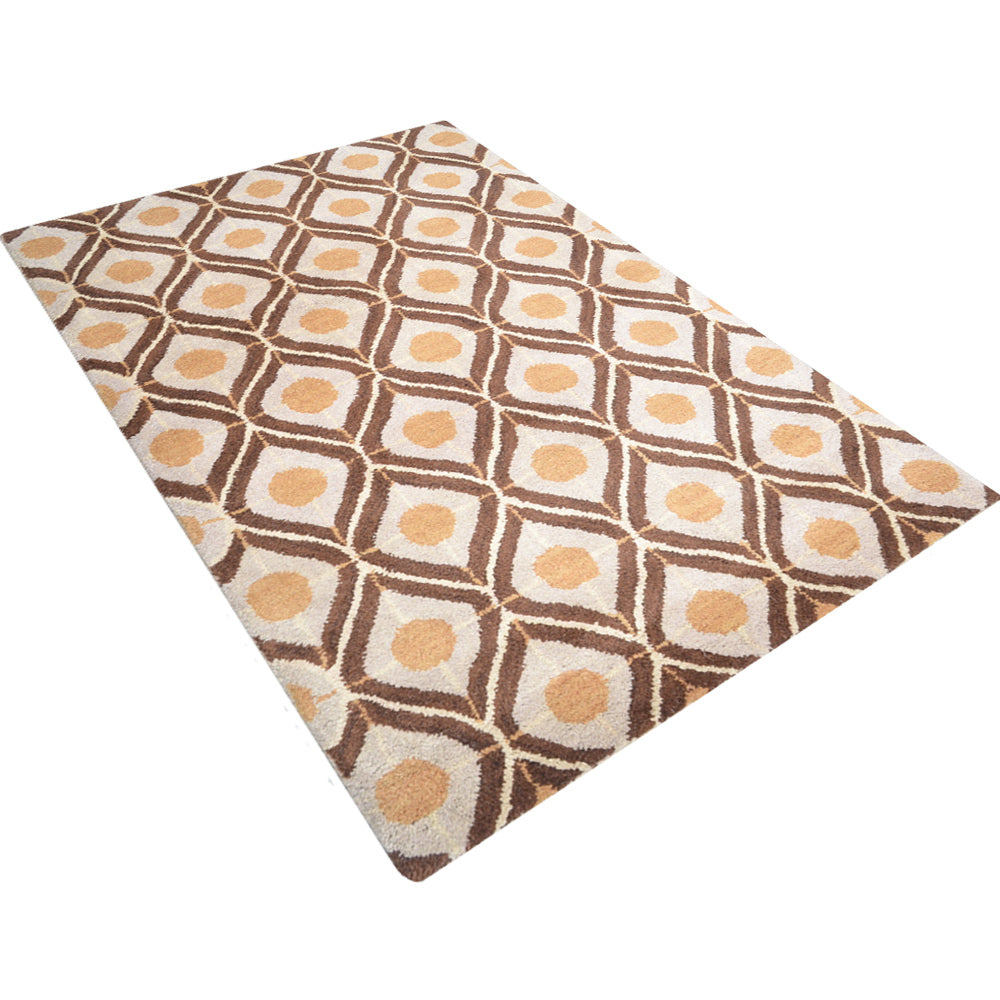 Hand Tufted Wool Area Rug Geometric Beige Brown K00724