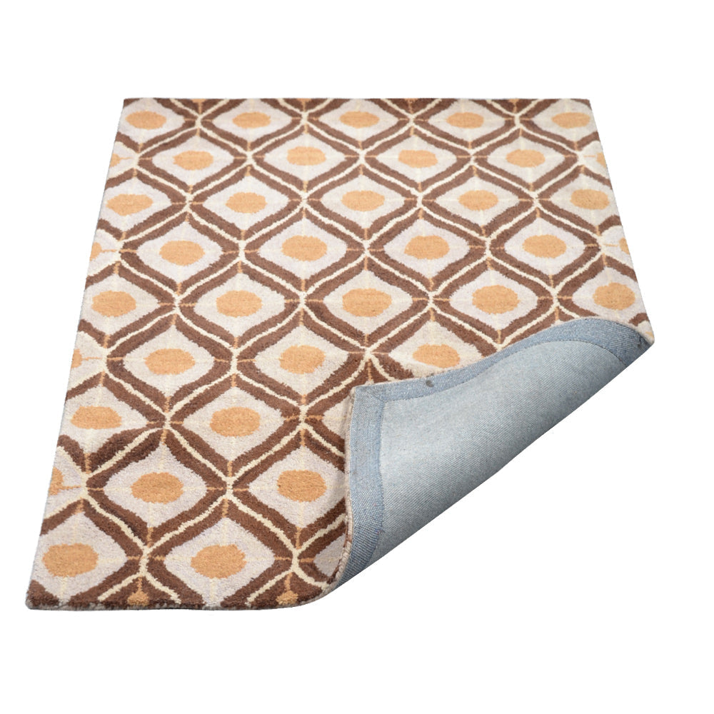 Hand Tufted Wool Area Rug Geometric Beige Brown K00724