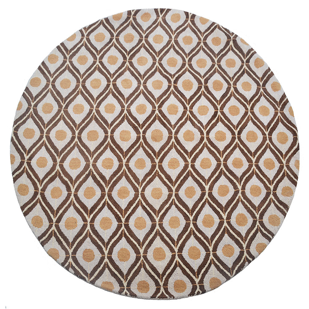 Hand Tufted Wool Area Rug Geometric Beige Brown K00724
