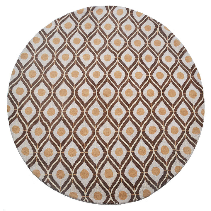 Hand Tufted Wool Area Rug Geometric Beige Brown K00724