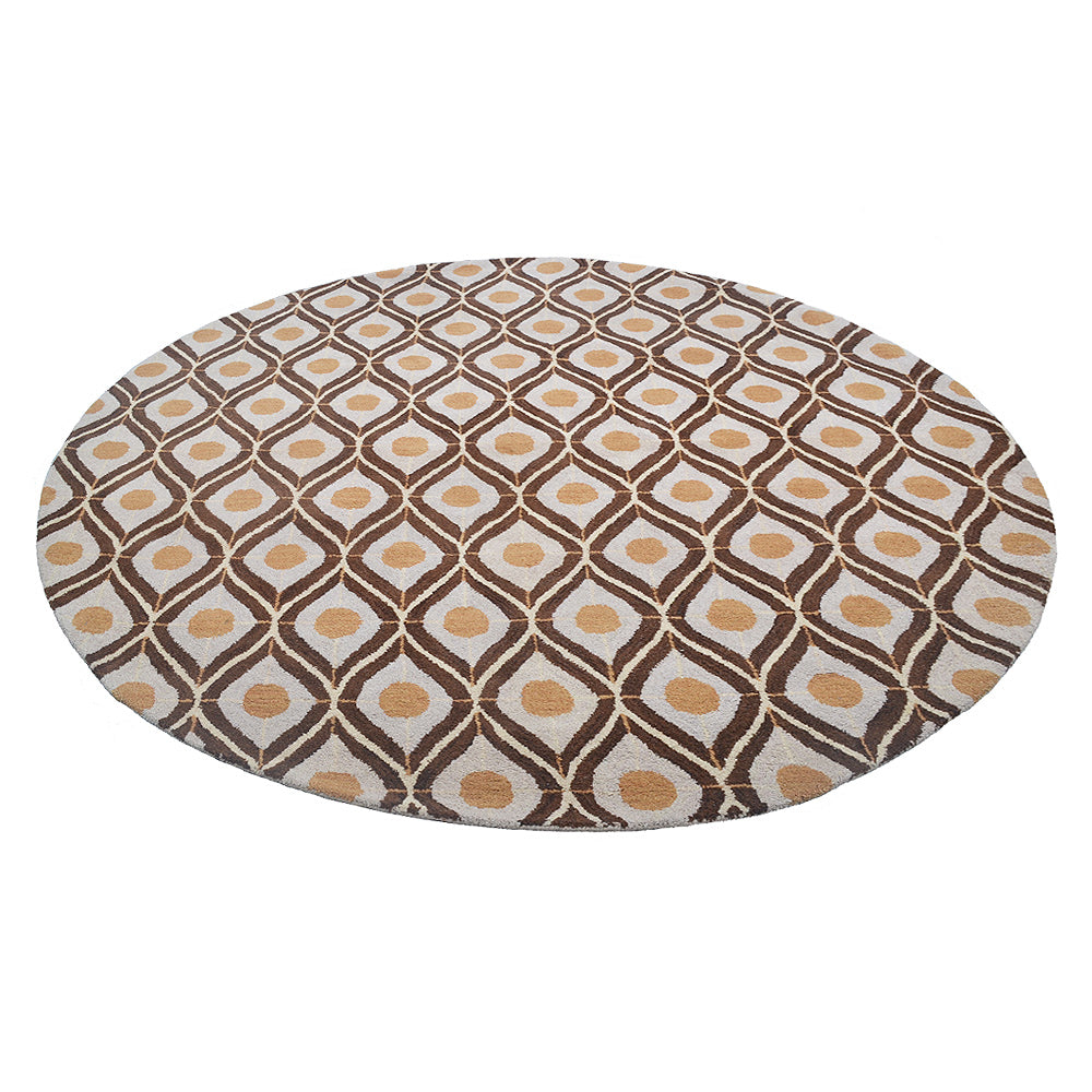 Hand Tufted Wool Area Rug Geometric Beige Brown K00724