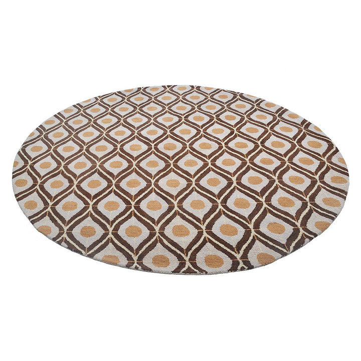Hand Tufted Wool Area Rug Geometric Beige Brown K00724